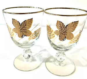 "Juego de 2 copas de agua Libbey Glass Co patrón de hoja de oro vástago borde de 22 kt 5,5"" T" - Imagen 1 de 9