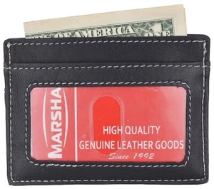 Black Slim Genuine Leather Credit Card Holder ID Holder Thin Mini Wallet NEW - Picture 1 of 7
