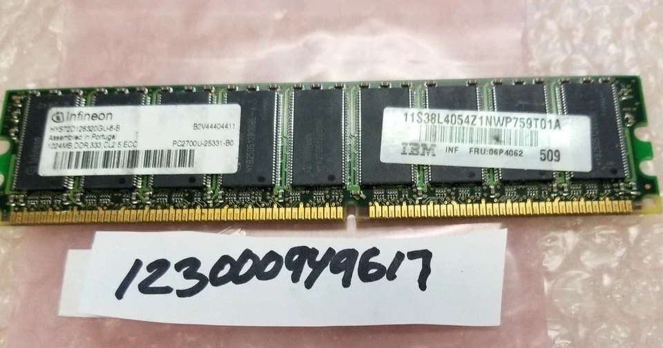 1GB 2RX8  DDR DDR1 PC2700E  333MHZ   184PIN   DUAL RANK 64X8 ECC NON-REG - Image 1 of 1