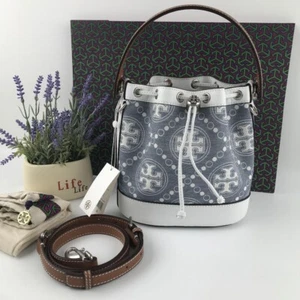 NEW Tory Burch Almond T Monogram Jacquard MINI Bucket Bag $368 2402M - Picture 1 of 10
