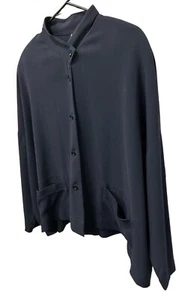 Top Artístico Blanque Mujer Talla Grande Azul Marino Abotonado Corto Asimétrico Lagenlook - Imagen 1 de 8