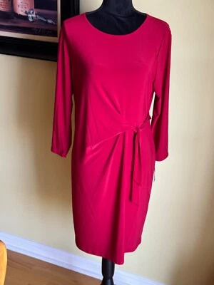 Ladies Kasper Red Dress 3/4 Sleeve PL Stretchy Polyester/ Elastane Side Knot - Image 1 of 4