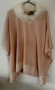 Black Rivet Woman’s Knit Pink Poncho With Faux Fur Collar Size L/X - Picture 1 of 4