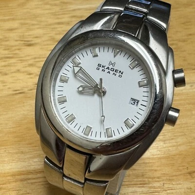 Skagen Grand Quartz Watch 130LSXW Men 30m Silver Steel Analog New Battery 6.75" - Image 1 of 4