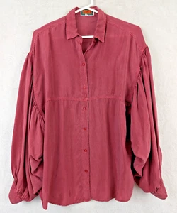 Vintage Tianello sz M Shirt red buttons wide balloon pirate sleeves rayon 0603 - Picture 1 of 5