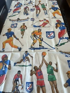 Vintage Stoff ABC Wide World Of Sports Basketball Hockey Tennis 59” x 50” - Bild 1 von 5