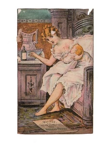 Victorian Trade Card 1800's Pretty Girl / Baby and Mom - Whites Cream Vermifuge - Picture 1 of 4