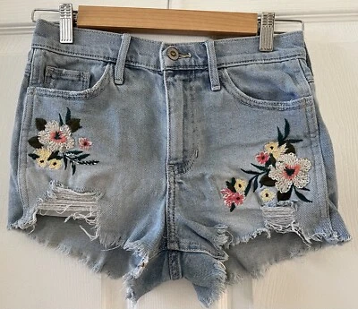 Pantalón corto Hollister tiro alto vintage elástico bordado para mujer talla 1 (25") Foto 1 de 4