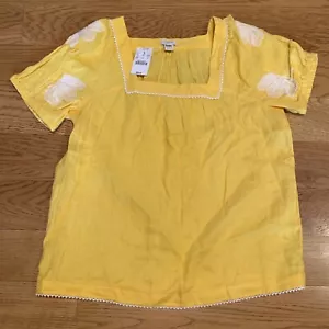 NEW J Crew Yellow Linen Embroidered Peasant Shirt Blouse Short Sleeve Womens S - Picture 1 of 14