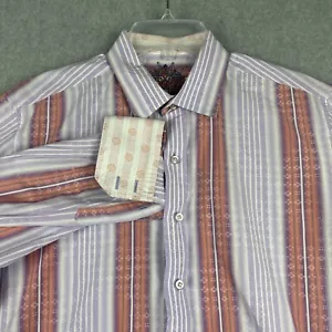 Robert Graham Shirt Mens M Purple Oxford L/S Button Up Stripe Colorful Flip Cuff - Picture 1 of 10