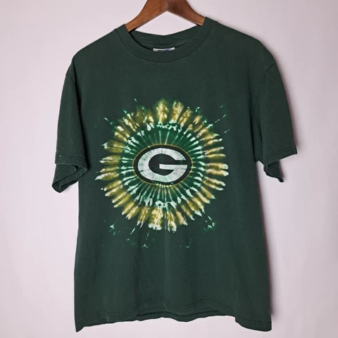 Vintage CSA T-Shirt Mens Large Green Bay Packers NFL Green Tie Dye Logo *Stain* Cover