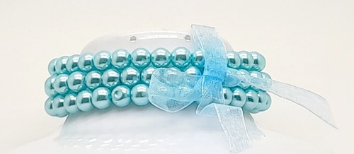 VALENTINO BRACCIALI ELASTICIZZATI B001 BLU FINTA PERLA STILE 3 LINEE FANTASIA PERLINE MODA FESTA