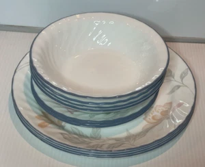 Corelle White Pink Trio 11 Pc - Serves 3/4 Dinnerware Place Setting Plates Bowls - Picture 1 of 6