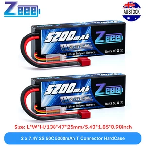 2x Zeee 7.4V 50C 5200mAh 2S LiPo Battery T Plug Hardcase for RC Car Truck Truggy - Picture 1 of 6