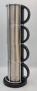 Stainless Steel Coffee Cups Stackable Space Saver Tower with 4 Mugs - Picture 1 of 12