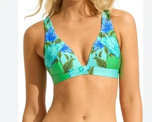 Seafolly Australia Standard Garden Party Bikini Top Women's Size 10 Jade NWT - Picture 1 of 11