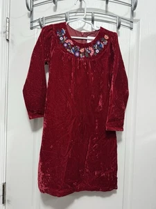 Hanna Andersson Red Velvet Dress Embroidered Holiday Party Girl's Size 5 110cm - Picture 1 of 19