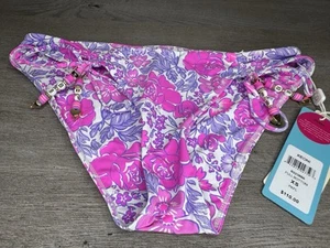 Beach Bunny Keoni Floral Bikini Bottom Beaded Tie Side Swimsuit XS - Picture 1 of 4
