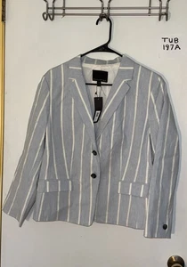 Blazer Banana Republic Mujer Nuevo Azul Claro Blanco Rayas Talla 14  - Imagen 1 de 4