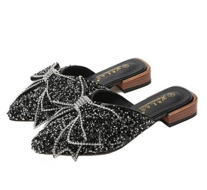 Mujeres Damas Lentejuelas Pajarita Zapatillas Zapatos de Vestir Planos Sandalias Sin Cordones Fiesta Talla - Imagen 1 de 6