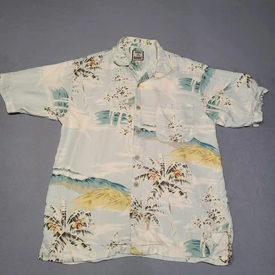Tommy Bahama Shirt Mens Small Blue Silk Hawaiian Camp Palm Print Short Sleeve - Image 1 of 4