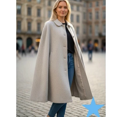 Mons Repos Soft Fuzzy Baby Alpaca Light Gray Wool CAPE Poncho One Size S M L XL - Image 1 of 4