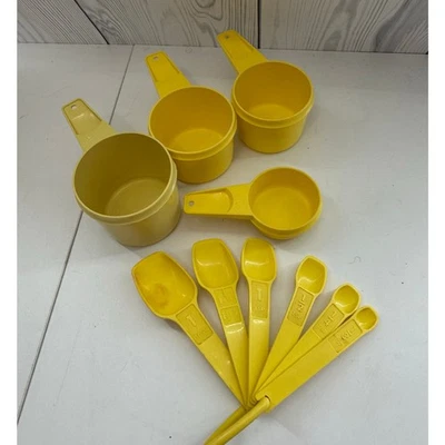 Vintage Tupperware Measuring Cups (4) & Spoons (6)  Set - Yellow  - Image 1 of 4