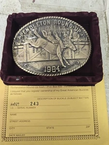 1983 Pendleton Round-Up Solid Brass Belt Buckle #243 - Picture 1 of 3