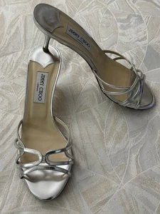 JIMMY CHOO SILVER HEEL OPEN TOE HEELS SIZE 40 In Great Condition - Picture 1 of 14