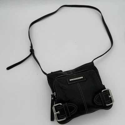 Franco Sarto 真皮斜挎包黑色鹅卵石银色扣- FLO423 — 第 1/4 张图片