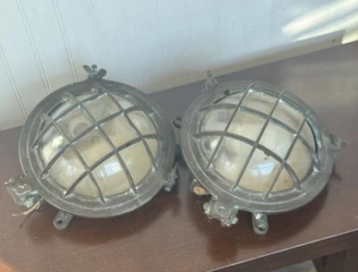 2 Brass 9” Ships Lights Heavy Duty 6 Bar Overhead Or Passageway - Image 1 of 4