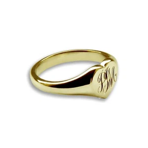 9ct Solid Yellow Gold Heart Signet Rings Heavy 9x9mm 375 UK Hallmarked Bespoke - Picture 1 of 9