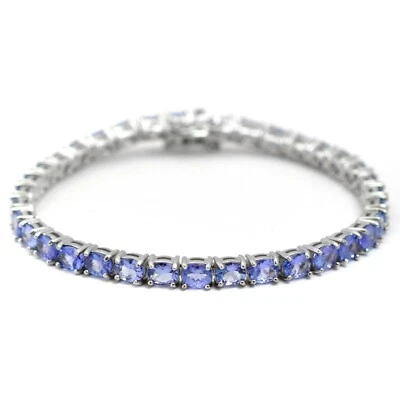 Brazalete de boda de plata de ley 925 de 5x4 mm de tenis de tanzanita natural Foto 1 de 4