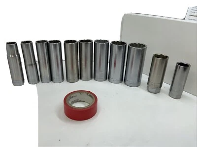 Craftsman 1/2 drive DEEP 12pt SAE Sockets 1/2 to 1 + Spark Plug Sockets 11pc USA - Image 1 of 4
