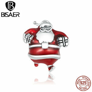 Bisaer Women Authentic 925 Sterling Silver Santa Claus Charm Bead Christmas NEW