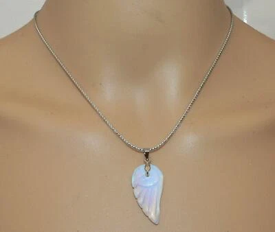 Anhänger Flügel Mondstein Opalitht Band Metalleffekt silber 3 Längen 396a - Bild 1 von 4