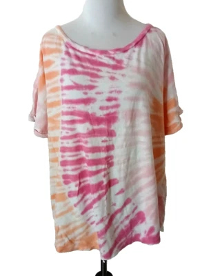 Maurices 24/7 Drop Shoulder Tie-Dye T-Shirt Pink Orange Rolled Short Sleeve XXL - Image 1 of 4