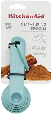 KitchenAid Measuring Spoons, Aqua, Soft Handle Black Set of 5 Teal - Image 1 of 2