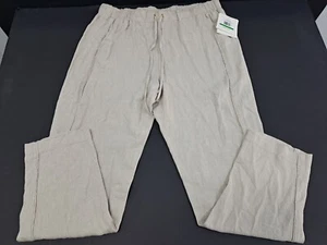 NWT Ellen Tracy Linen Boho Pants WideLeg Elastic Waist Drawstring L Womens #4987 - Picture 1 of 10