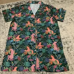 World Market Sleep Shirt Pajama Dress L/XL Tropical Jungle Cats Short Sleeve - Picture 1 of 7