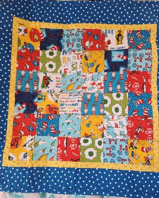 Cobertor de berço vintage reversível Dr Seuss colcha pendurada na parede datada - Imagem 1 de 4