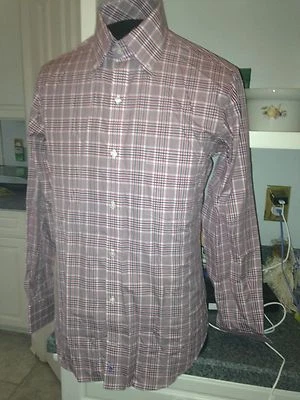 NUEVO CON ETIQUETAS Tailorbyrd $99 100% Algodón Rojo Negro Camisa de Vestir a Cuadros Puños Abatibles S Pequeña Foto 1 de 4