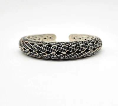 John Hardy Genuine Black Sapphire Hinged Statement Cuff in 925 Sterling Silver - Image 1 of 4