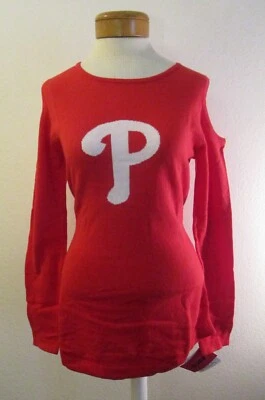 NWT FOCO Philadelphia Phillies Womens Logo Cold Shoulder Sweater L Red MSRP$60 - Image 1 of 3