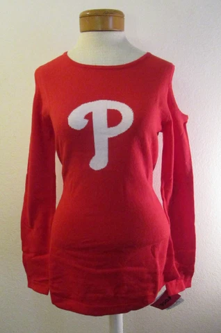 NWT FOCO Philadelphia Phillies Womens Logo Cold Shoulder Sweater L Red MSRP$60 Cover