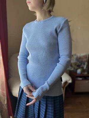 Suéter Pullover Dolce&Gabbana Vintage Años 90 Tejido Acanalado Azul Mujer Talla M L Foto 1 de 4
