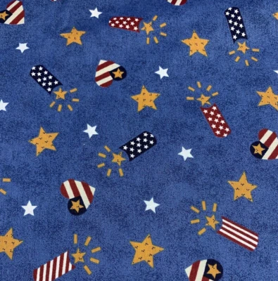 Vintage Cranston Print Works Fabric "DreamSpinners" Blue Patriotic Design 4+ Yds - Image 1 of 4