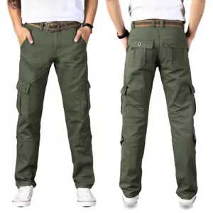 Men's Outdoor Cargo Pants Straight Multi-pocket Hiking Long Trousers Leisure D - Picture 1 of 15