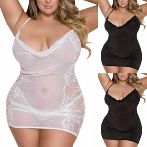 Plus Size Women Sexy See Through Lingerie Glamour Nightdress Underwear Sleepwear - Picture 1 of 18