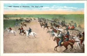 The Run 1889 Opening of Oklahoma Postcard - Picture 1 of 2